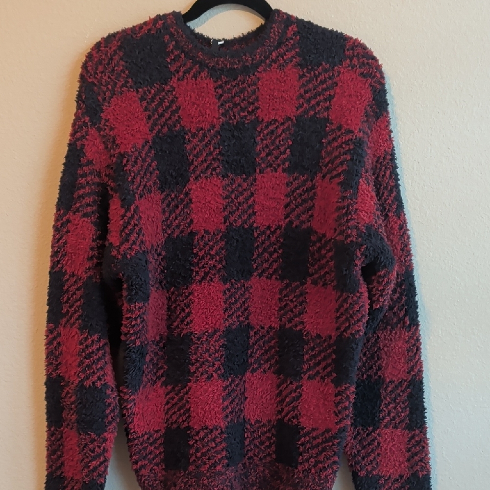 Brand New SKIMS Red and Black Checkered Crewneck Sweater